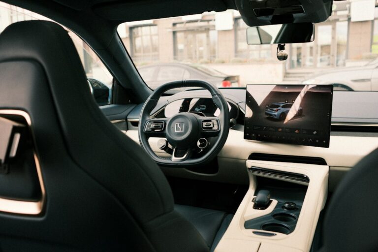 Modern car interior with large touchscreen display — illustrative photo for ev finance and gap insurance
